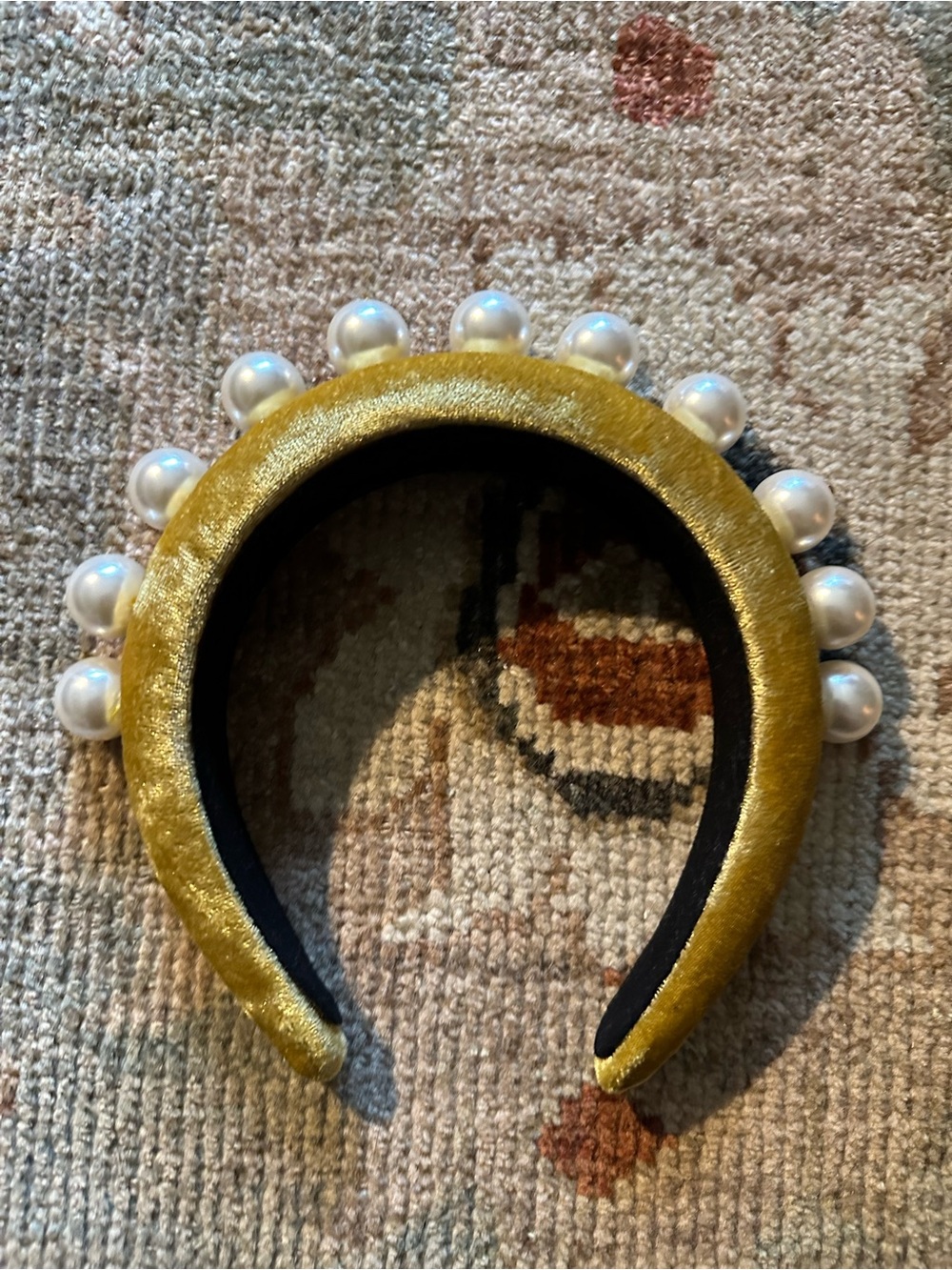 ASOS Gold Velvet Pearl Accent Headband
